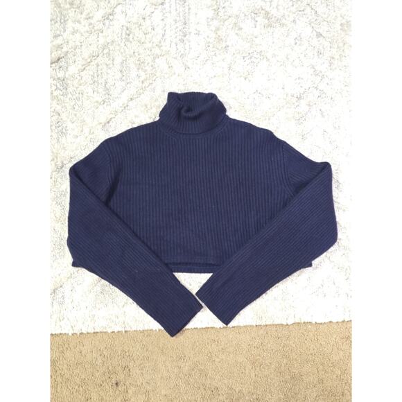 Polo Ralph Lauren Navy Cropped 100% Wool Turtleneck, Soft, Women's Large - Picture 4 of 7
